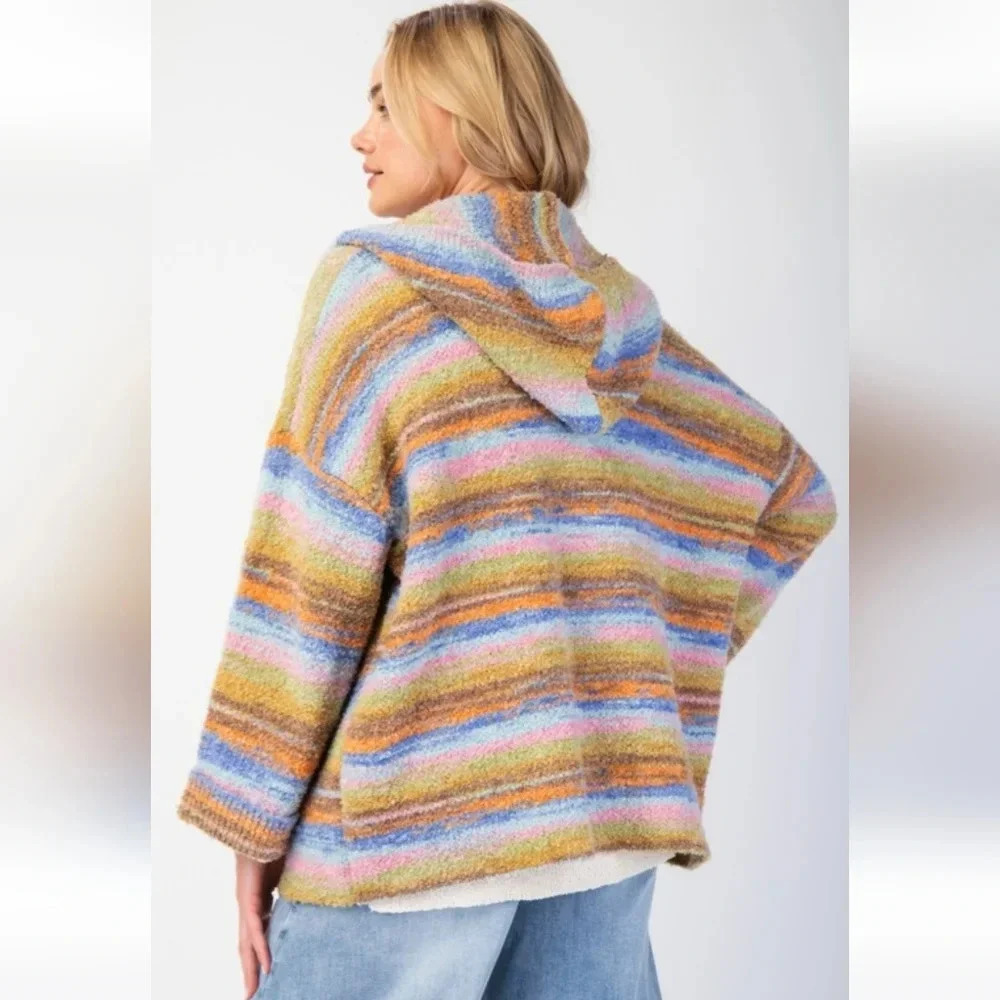 Easel Rainbow Stripe Knit Cozy Soft Cardigan Sweater New - Picture 4 of 5